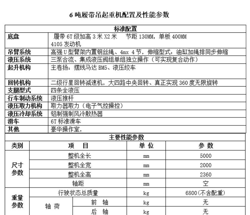 6噸履帶吊配置參數